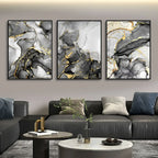 Set of 3Pcs Black Gray Golden Liquid Marble Print Wall Art Fine Art Canvas Prints Abstract Pictures For Modern Apartment Living Room Wall Decor