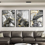 Set of 3Pcs Black Gray Golden Liquid Marble Print Wall Art Fine Art Canvas Prints Abstract Pictures For Modern Apartment Living Room Wall Decor 2025