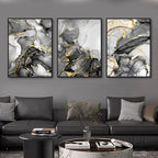 Set of 3Pcs Black Gray Golden Liquid Marble Print Wall Art Fine Art Canvas Prints Abstract Pictures For Modern Apartment Living Room Wall Decor 2025