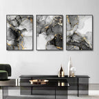 Set of 3Pcs Black White Golden Marble Print Wall Art Fine Art Canvas Prints Pictures For Living Room Dining Room Office Art For Modern Interiors