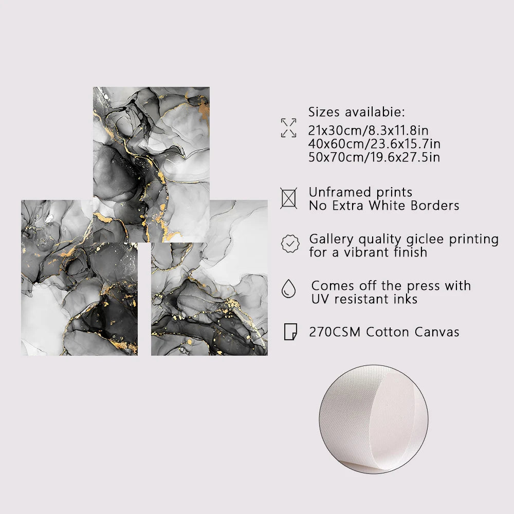 Set of 3Pcs Black White Golden Marble Print Wall Art Fine Art Canvas Prints Pictures For Living Room Dining Room Office Art For Modern Interiors 2025