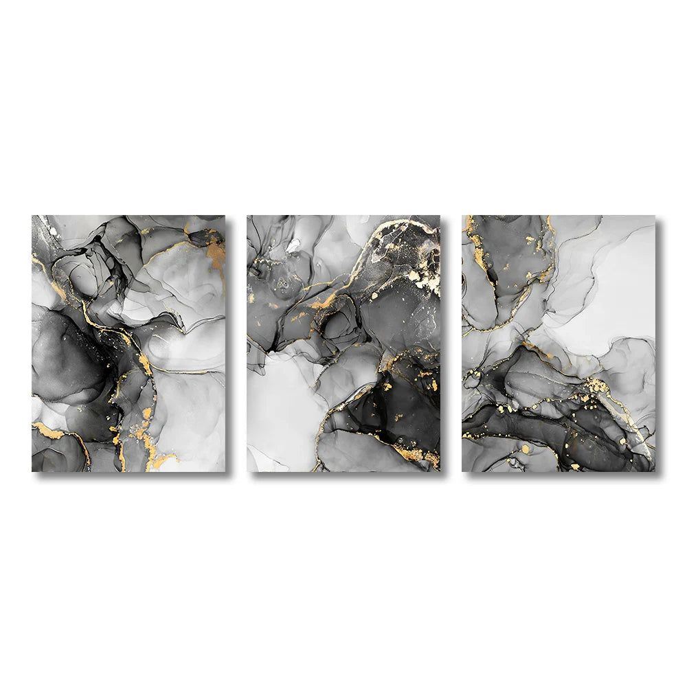Set of 3Pcs Black White Golden Marble Print Wall Art Fine Art Canvas Prints Pictures For Living Room Dining Room Office Art For Modern Interiors 2025