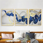 Set of 3Pcs Blue Golden Wave Wall Art Fine Art Canvas Prints Pictures For Modern Living Room Dining Room Hotel Room Decor 2025