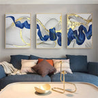 Set of 3Pcs Blue Golden Wave Wall Art Fine Art Canvas Prints Pictures For Modern Living Room Dining Room Hotel Room Decor 2025