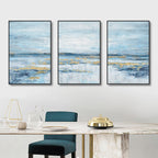 Set of 3Pcs Blue Ocean Scene Wall Art Fine Art Canvas Prints Abstract Seascape Wall Art For Living Room Bedroom Hotel Room Art Decor
