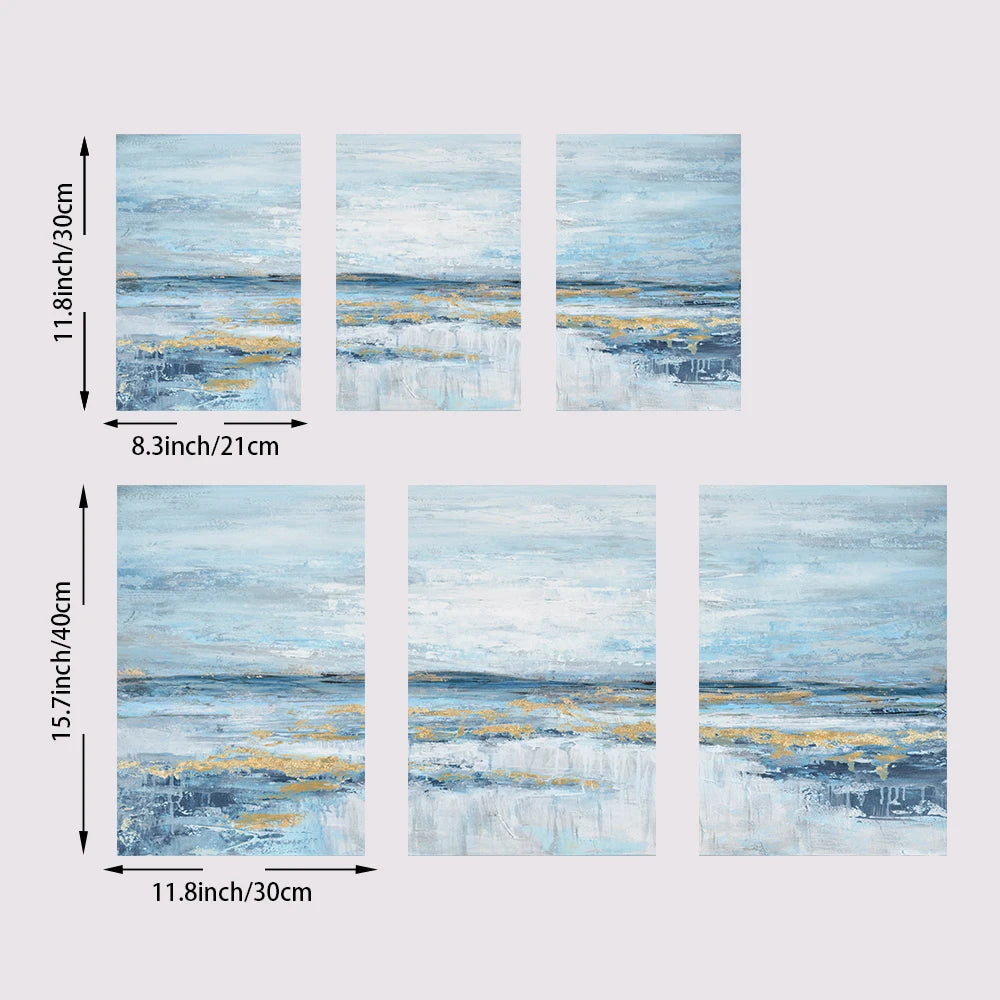 Set of 3Pcs Blue Ocean Scene Wall Art Fine Art Canvas Prints Abstract Seascape Wall Art For Living Room Bedroom Hotel Room Art Decor