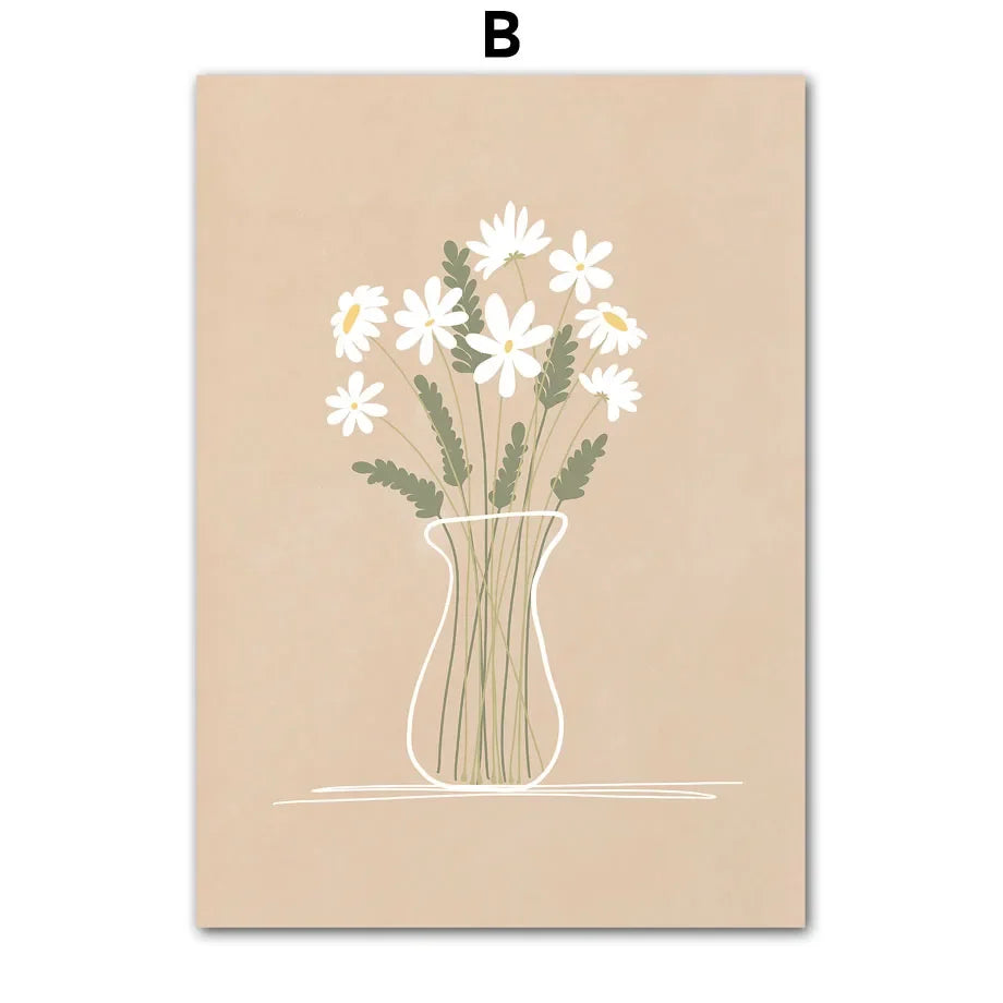 Illustration of a vase with flowers on a beige background