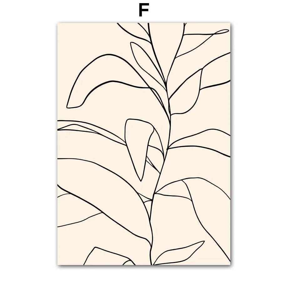 Abstract line art of leaves on a beige background