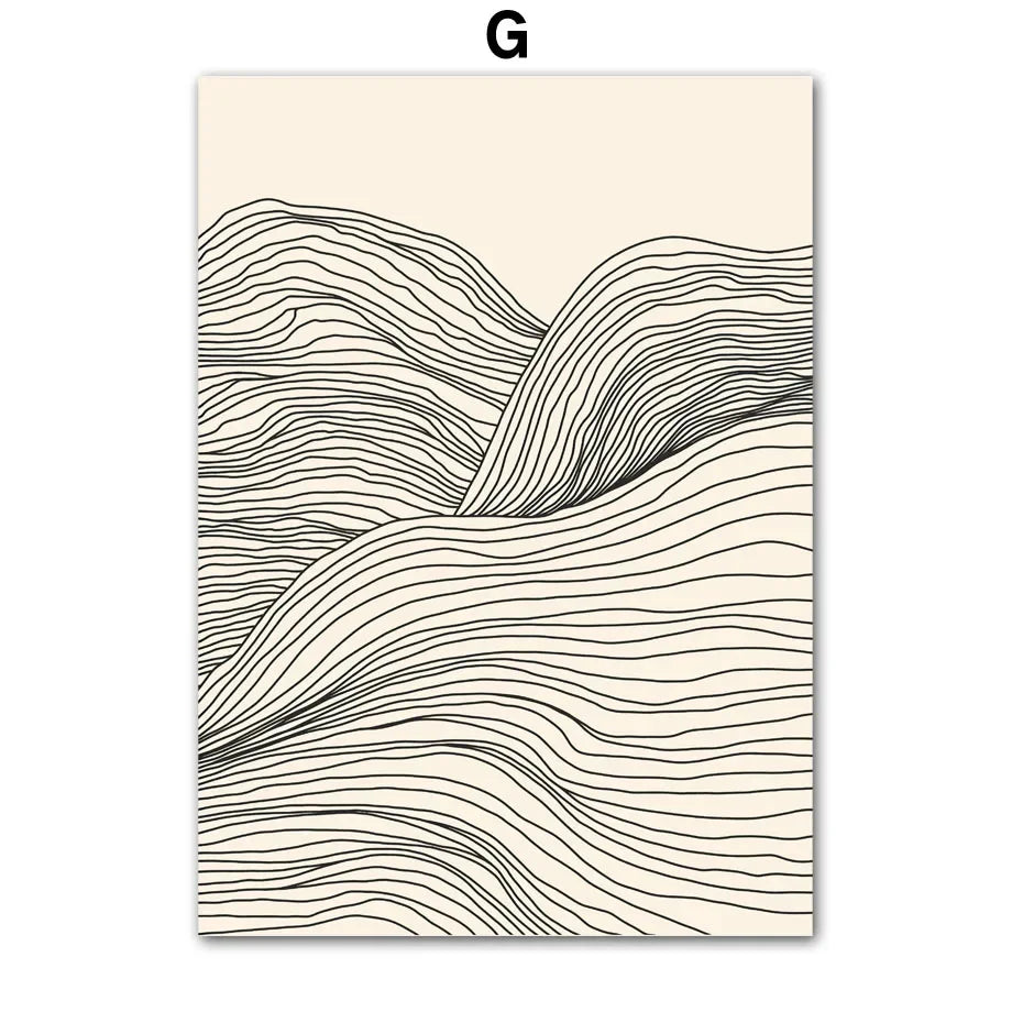 Abstract line art of wavy patterns on a beige background