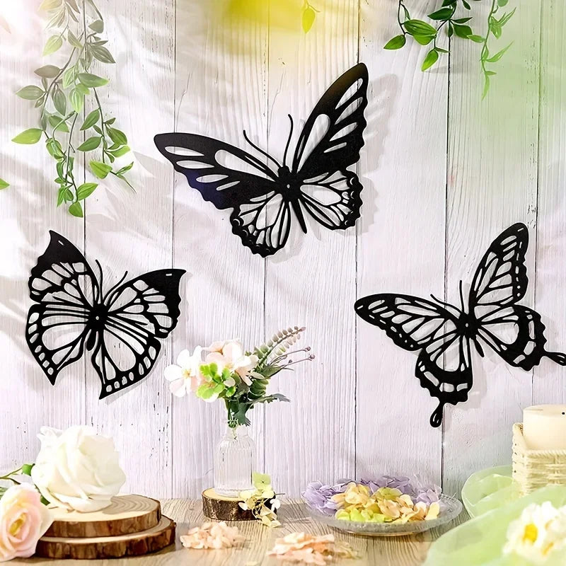 Set of 3Pcs Butterflies Iron Art Wall Art 3D Metal Sculptured Wall Decoration For Living Room Dining Room Creative Nordic Home Decor