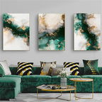 Set of 3Pcs Chic Abstract Green Golden Marble Print Wall Art Fine Art Canvas Prints Pictures For Living Room Dining Room Light Luxury Art For Modern Apartment
