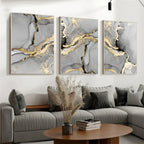 Set of 3Pcs Chic Golden Grey Marble Print Wall Art Fine Art Canvas Prints Trendy Abstract Pictures For Modern Apartment Living Room Bedroom Art Decor