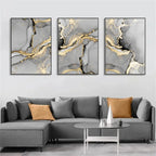 Set of 3Pcs Chic Golden Grey Marble Print Wall Art Fine Art Canvas Prints Trendy Abstract Pictures For Modern Apartment Living Room Bedroom Art Decor