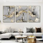 Set of 3Pcs Chic Golden Grey Marble Print Wall Art Fine Art Canvas Prints Trendy Abstract Pictures For Modern Apartment Living Room Bedroom Art Decor