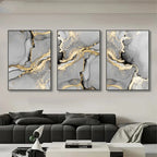 Set of 3Pcs Chic Golden Grey Marble Print Wall Art Fine Art Canvas Prints Trendy Abstract Pictures For Modern Apartment Living Room Bedroom Art Decor