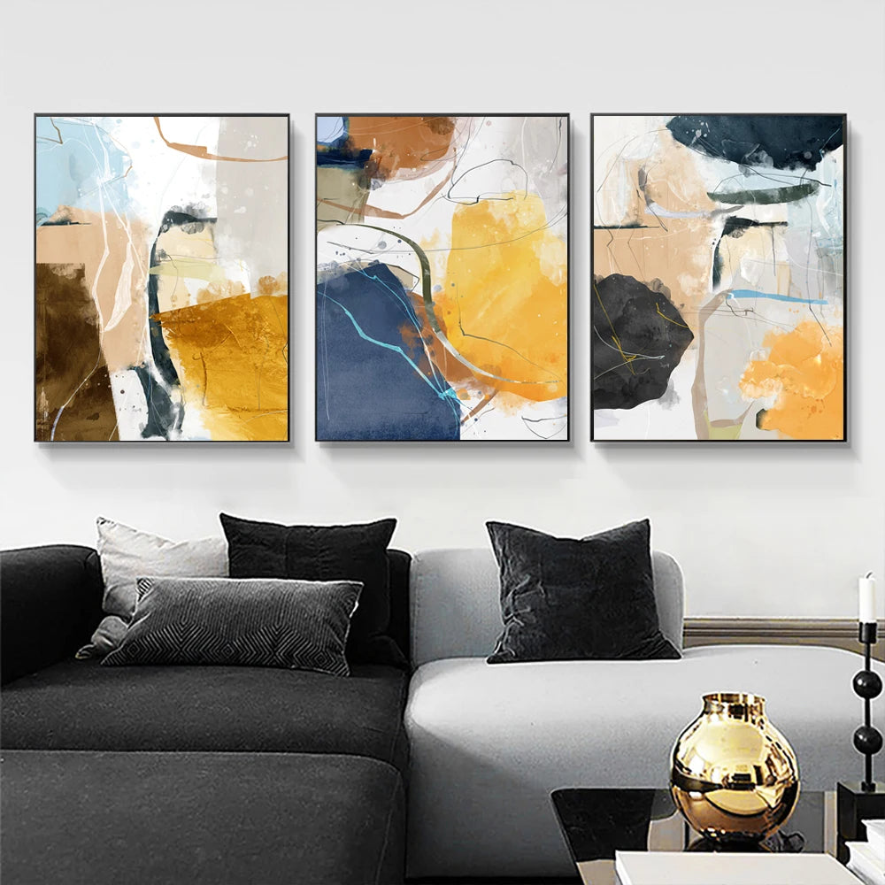 Set of 3Pcs Colorful Abstract Wall Art Fine Art Canvas Prints Pictures For Modern Apartment Living Room Dining Room Bedroom Art For Contemporary Interiors