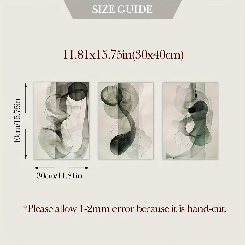 Size guide for abstract art prints with dimensions and tolerances.