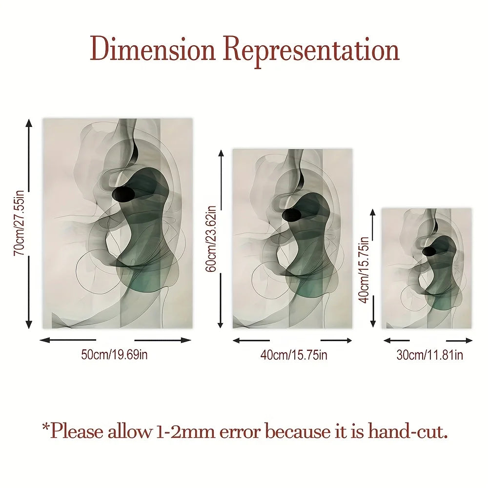 Dimensions of abstract wall art pieces with measurement labels.