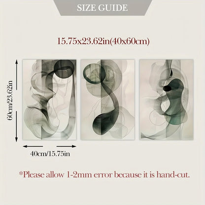 Set of 3Pcs Flowing Ink Abstract Neutral Tones Wall Art Fine Art Canvas Prints Pictures For Modern Apartment Dining Room Bedroom Living Room Art Decor