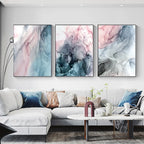 Set of 3Pcs Gray Blue Pink Liquid Marble Print Wall Art Fine Art Canvas Prints Chic Pictures For Bedroom Living Room Salon Art Decor