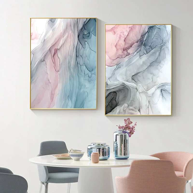 Set of 3Pcs Gray Blue Pink Liquid Marble Print Wall Art Fine Art Canvas Prints Chic Pictures For Bedroom Living Room Salon Art Decor 2025