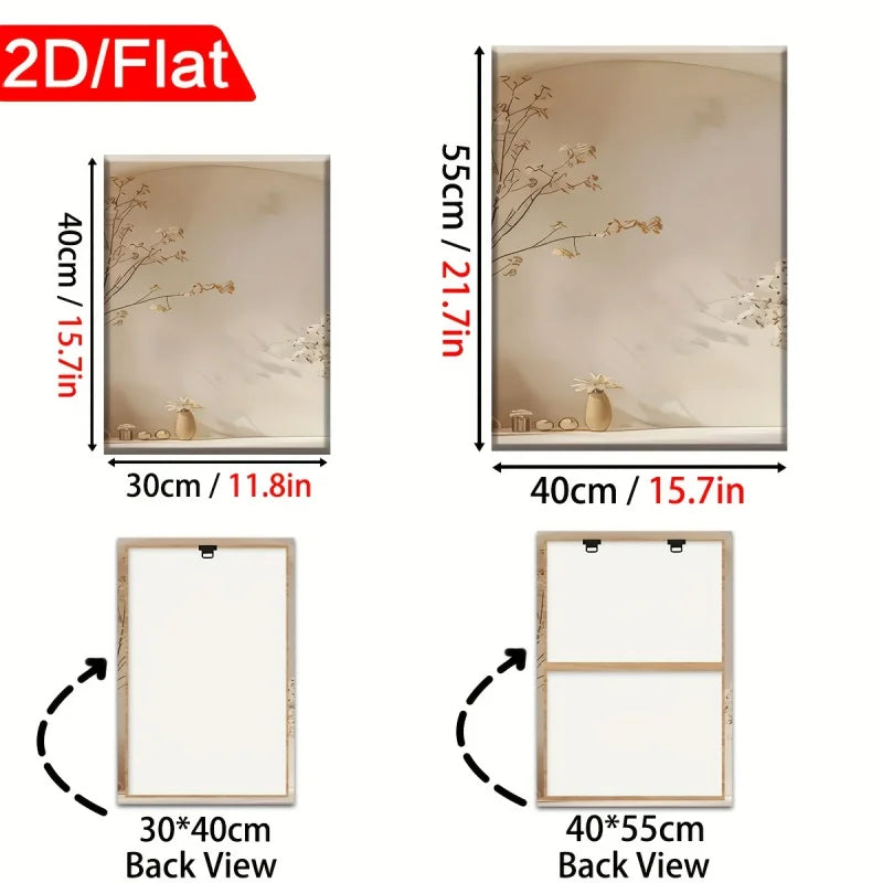 Measurement chart for a decorative wall art piece with dimensions and back views.