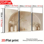 Three framed canvas paintings with dimensions and a decorative theme.