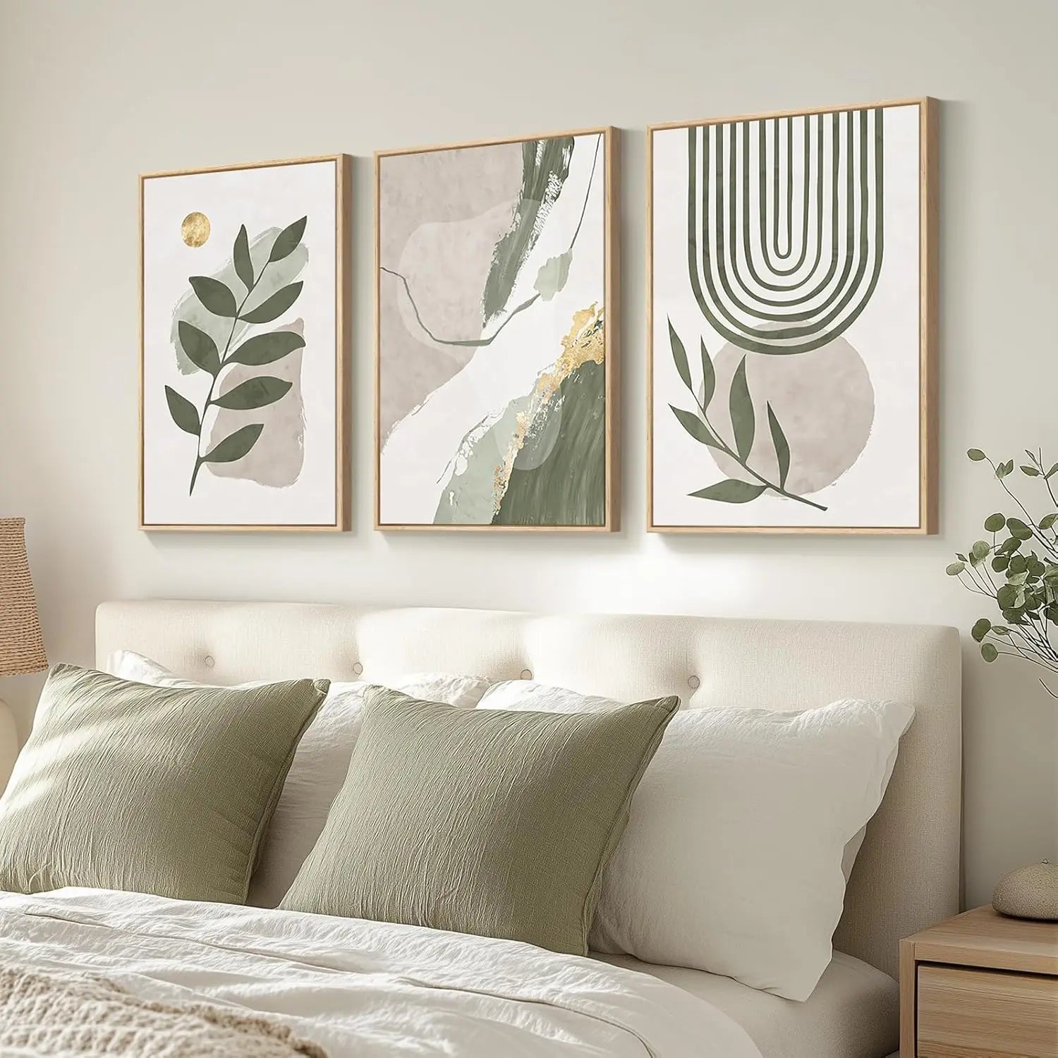 Set of 3Pcs Modern Abstract Botanical Wall Art Fine Art Canvas Prints Light Neutral Tones Artwork For Living Room Room Bedroom Art Decor