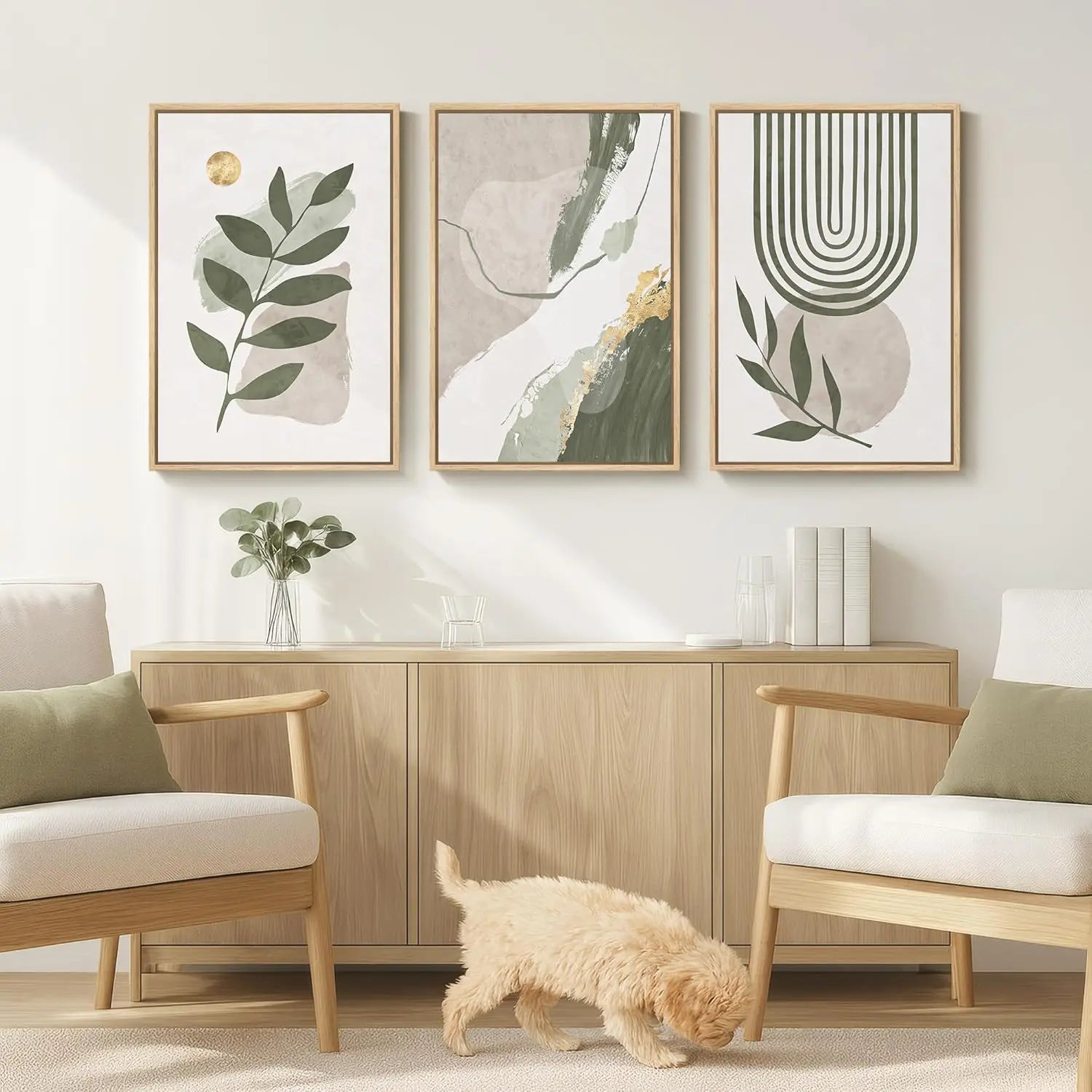 Set of 3Pcs Modern Abstract Botanical Wall Art Fine Art Canvas Prints Light Neutral Tones Artwork For Living Room Room Bedroom Art Decor