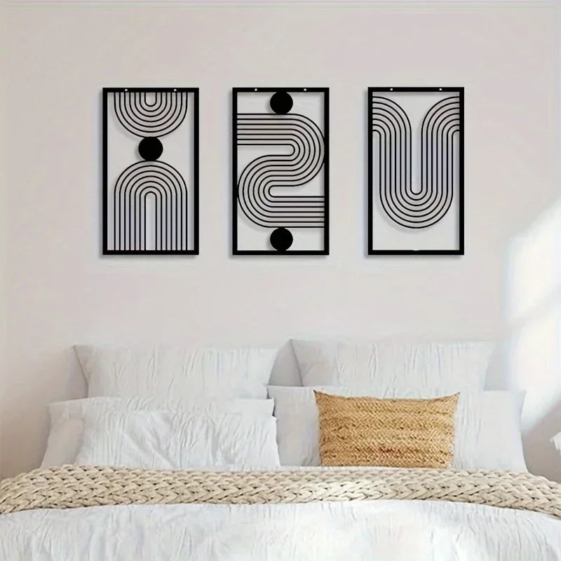 Set of 3Pcs Modern Abstract Geometric Metal Wall Art Plaques 3d Crafted Iron Art Wall Decoration For Living Room Bedroom Creative Nordic Home Decor
