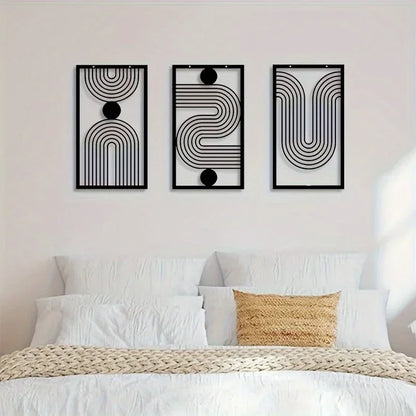 Set of 3Pcs Modern Abstract Geometric Metal Wall Art Plaques 3d Crafted Iron Art Wall Decoration For Living Room Bedroom Creative Nordic Home Decor