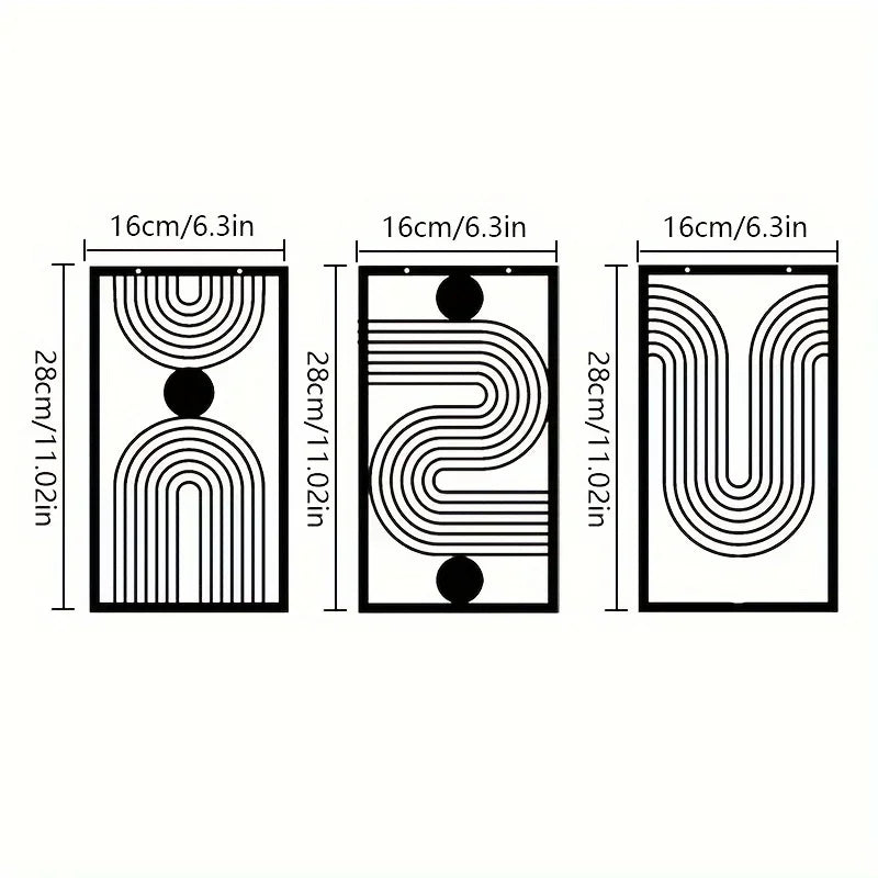 Set of 3Pcs Modern Abstract Geometric Metal Wall Art Plaques 3d Crafted Iron Art Wall Decoration For Living Room Bedroom Creative Nordic Home Decor