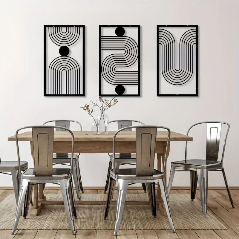 Set of 3Pcs Modern Abstract Geometric Metal Wall Art Plaques 3d Crafted Iron Art Wall Decoration For Living Room Bedroom Creative Nordic Home Decor