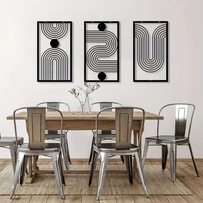 Set of 3Pcs Modern Abstract Geometric Metal Wall Art Plaques 3d Crafted Iron Art Wall Decoration For Living Room Bedroom Creative Nordic Home Decor