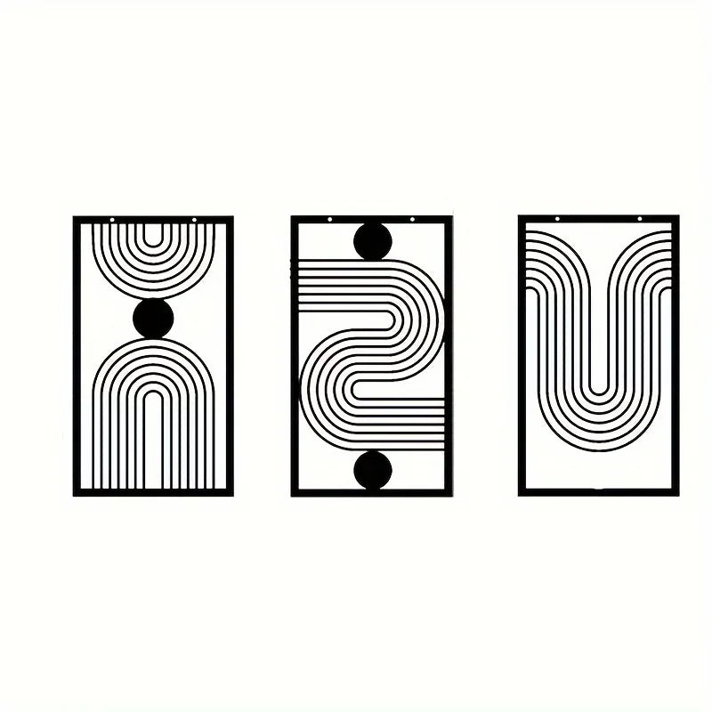 Set of 3Pcs Modern Abstract Geometric Metal Wall Art Plaques 3d Crafted Iron Art Wall Decoration For Living Room Bedroom Creative Nordic Home Decor