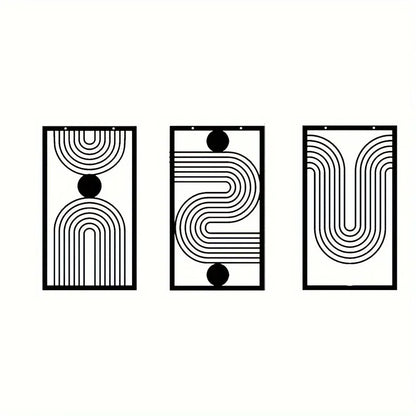 Set of 3Pcs Modern Abstract Geometric Metal Wall Art Plaques 3d Crafted Iron Art Wall Decoration For Living Room Bedroom Creative Nordic Home Decor