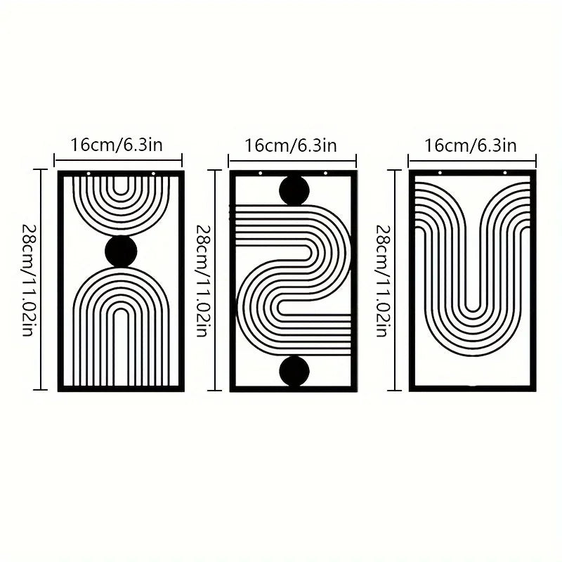 Set of 3Pcs Modern Abstract Geometric Metal Wall Art Plaques 3d Crafted Iron Art Wall Decoration For Living Room Bedroom Creative Nordic Home Decor