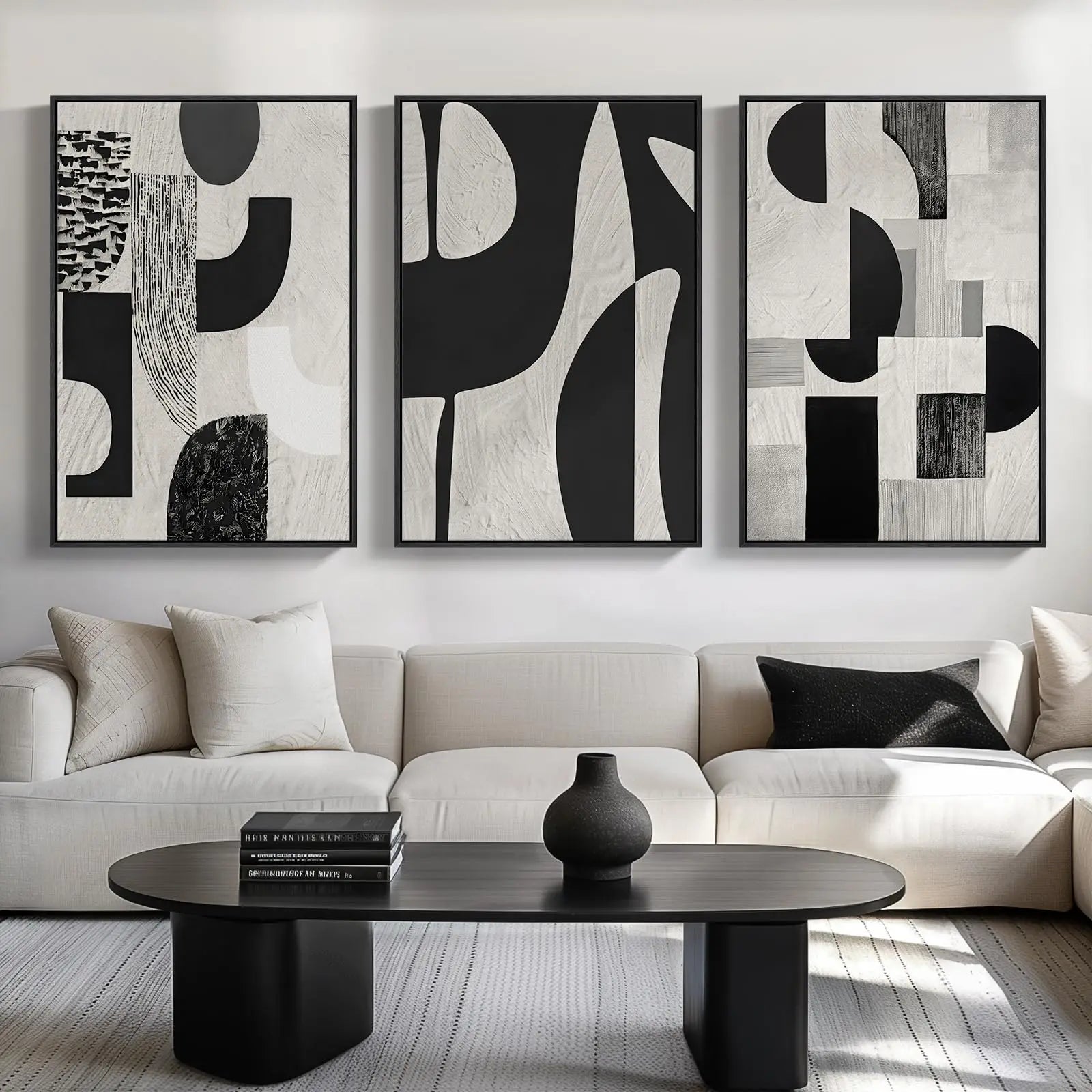 Modern living room with abstract art on the wall and a sofa.