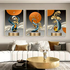 Set of 3Pcs Modern Aesthetics Abstract Golden Deer Wall Art Fine Art Canvas Prints Pictures For Living Room Dining Room Art For Contemporary Interiors