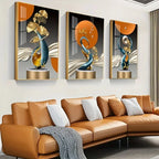 Set of 3Pcs Modern Aesthetics Abstract Golden Deer Wall Art Fine Art Canvas Prints Pictures For Living Room Dining Room Art For Contemporary Interiors