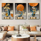 Set of 3Pcs Modern Aesthetics Abstract Golden Deer Wall Art Fine Art Canvas Prints Pictures For Living Room Dining Room Art For Contemporary Interiors