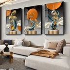 Set of 3Pcs Modern Aesthetics Abstract Golden Deer Wall Art Fine Art Canvas Prints Pictures For Living Room Dining Room Art For Contemporary Interiors