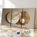 Decorative wall art with geometric shapes on a wooden floor