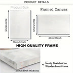 Framed canvas with dimensions and quality details on a white background