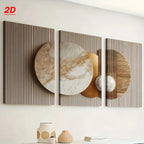 Modern wall art with geometric shapes on a white wall