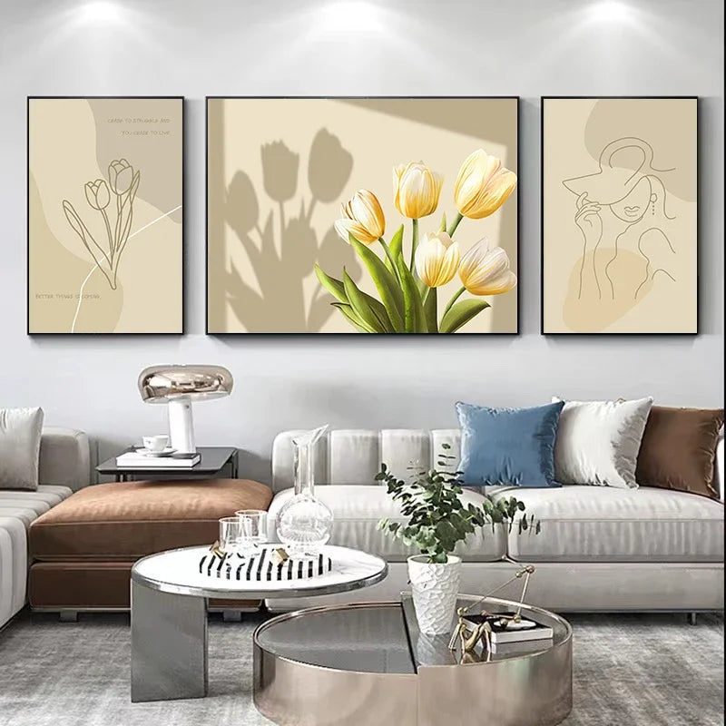 Set of 3Pcs Modern Botanical Abstract Wall Art Fine Art Canvas Prints Pictures For Living Room Dining Room Bedroom Boutique Hotel Art Decor 2025