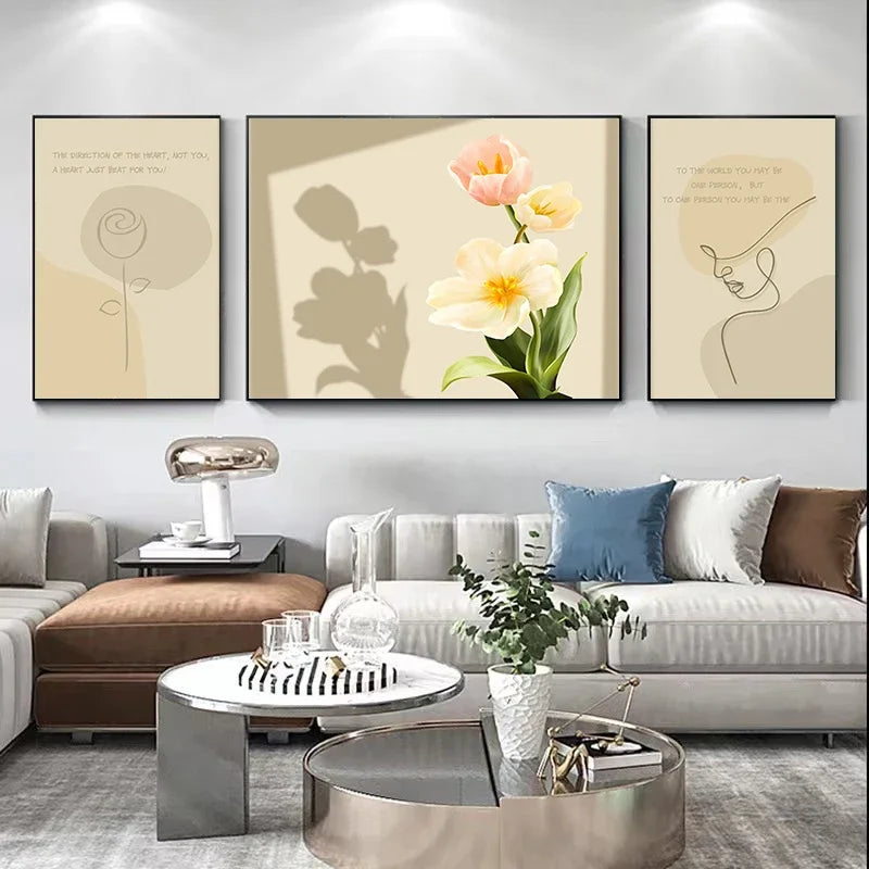 Set of 3Pcs Modern Botanical Abstract Wall Art Fine Art Canvas Prints Pictures For Living Room Dining Room Bedroom Boutique Hotel Art Decor 2025