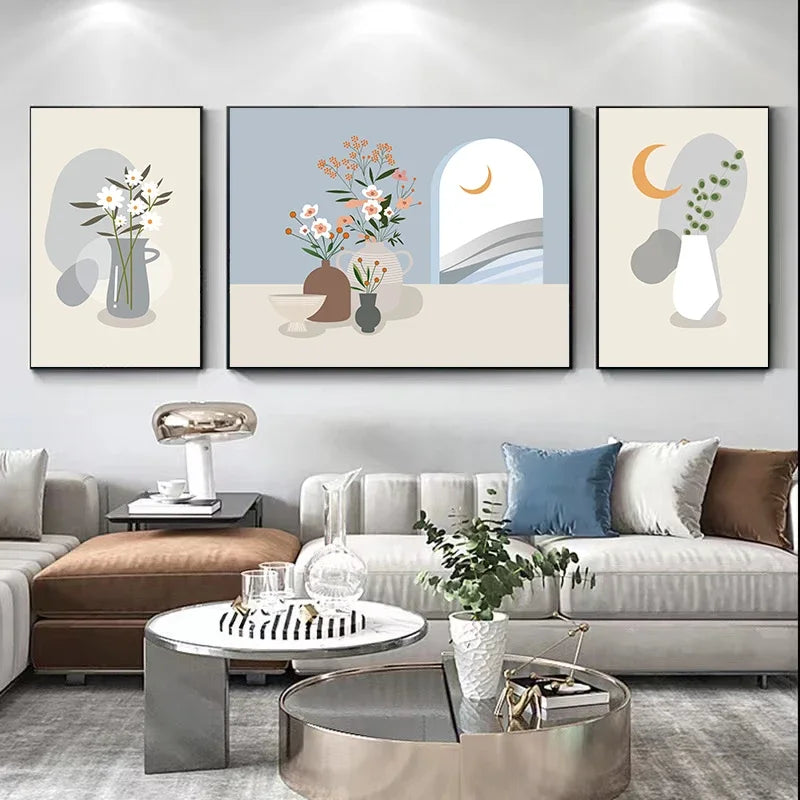 Set of 3Pcs Modern Botanical Abstract Wall Art Fine Art Canvas Prints Pictures For Living Room Dining Room Bedroom Boutique Hotel Art Decor 2025