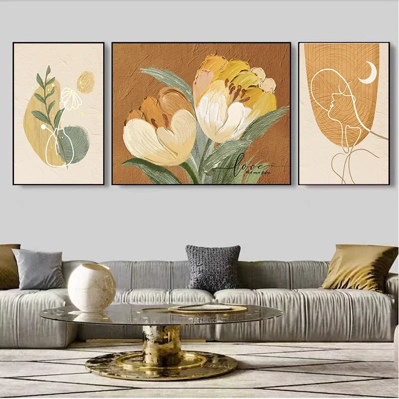 Set of 3Pcs Modern Botanical Abstract Wall Art Fine Art Canvas Prints Pictures For Living Room Dining Room Bedroom Boutique Hotel Art Decor 2025