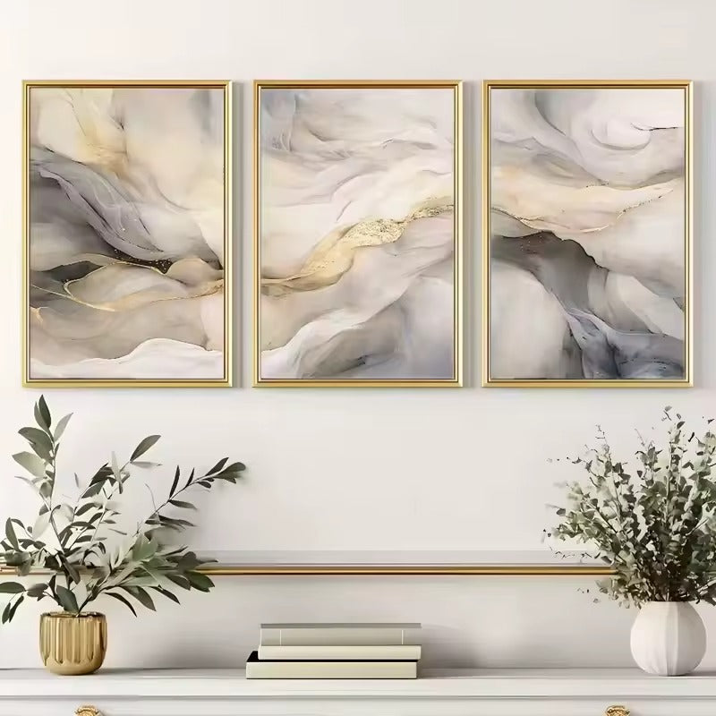 Set of 3Pcs Modern Flowing Sandscape Minimalist Abstract Wall Art Fine Art Canvas Prints Pictures For Modern Apartment Living Room Bedroom Art Decor